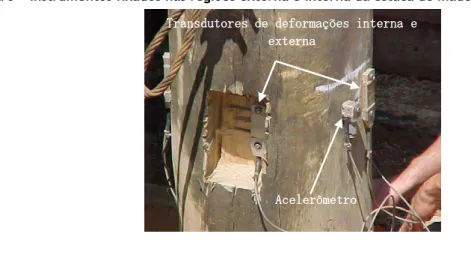 Figura 3 − Instrumentos fixados nas regiões externa e interna da estaca de madeira 