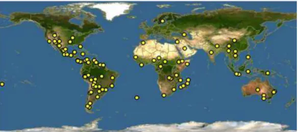 Figura 1: Distribuição global da família Solanaceae. 