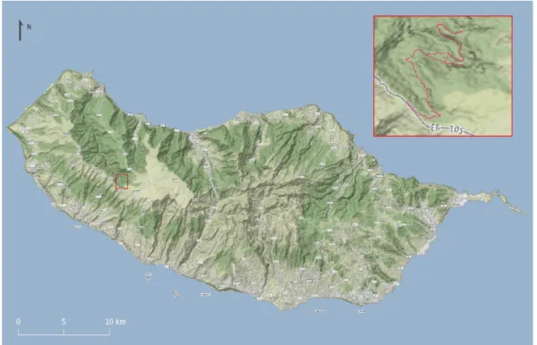 Figura 3. 4 - Mapa da localização do percurso PR.6 e zoom da área do percurso, obtido através do software Qgis