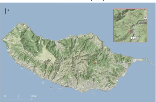 Figura 3. 7 - Mapa da localização do percurso PR.11 e zoom da área do percurso, obtido através do software Qgis