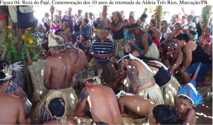 Figura 04: Reza do Pajé, Comemoração dos 10 anos de retomada da Aldeia Três Rios, Marcação/PB.