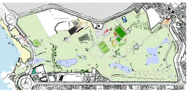 Figura  1  -  Mapa  do  Parque  da  Cidade  do  Porto  – vista geral do parque. Fonte: Câmara Municipal do Porto, Divisão  Municipal de Parques Urbanos