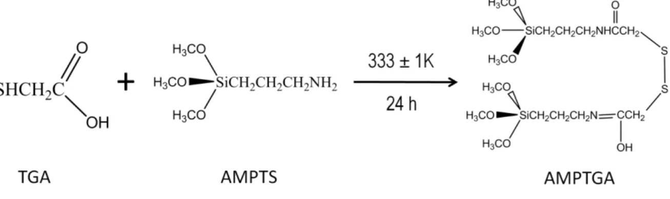 Figura 4.1 - Reação do ácido tioglicólico com o agente sililante AMPTS. 