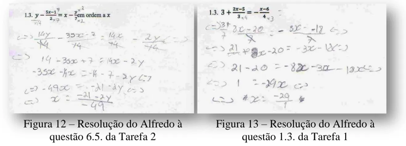 Figura 14 – Resolução do Alfredo à  questão 1.2. da Tarefa 1 Figura 12 – Resolução do Alfredo à 