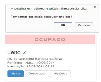 Figura 10  – Mensagem mostrada pelo sistema ao ser selecionada a opção “desocupar” leito.