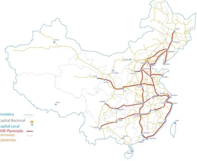 Figura 3.2 Malha ferroviária chinesa – rede de alta velocidade  Fonte: Mu et al., 2015 