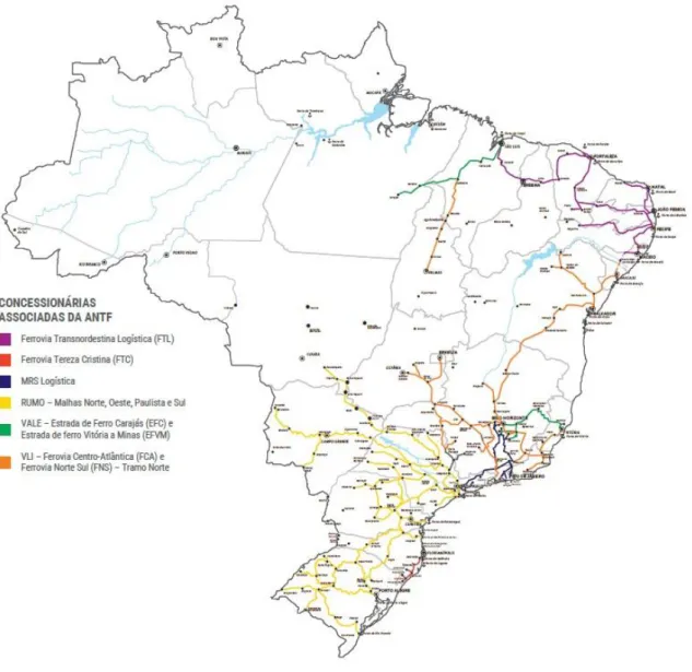 Figura 4.3 Rede ferroviária brasileira por concessionárias  Fonte: ANTF, 2017. 