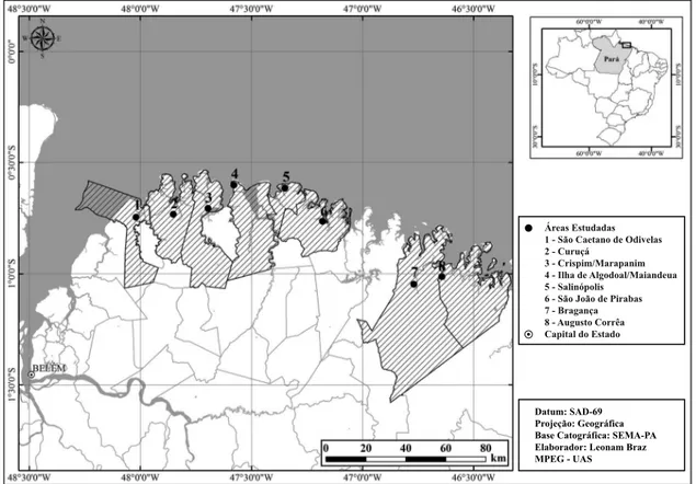 Figura 1 -  Localização das áreas de estudo no nordeste do estado do Pará.