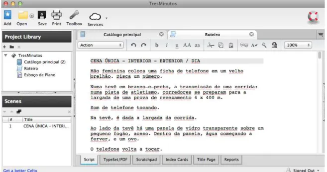 Figura 4: Ambiente de edição do CELTX.