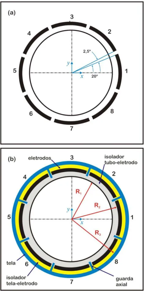 Figura 2.7: Representação: (a) dos eletrodos. (b) Guarda radial. 