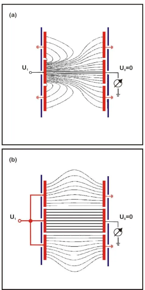 Figura 2.8: Campo elétrico para uma guarda: (a) aterrada, e (b) axial com guias. 