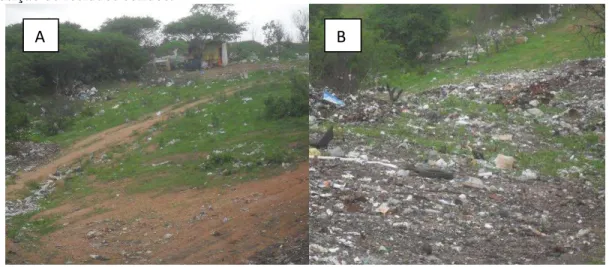 Figura 9. A) Área do lixão da cidade de Salgado de São Felix-PB, com B) destaque para a área de  deposição de resíduos sólidos