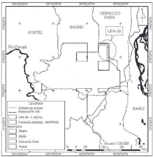 Figura 1 -  Localização da área de estudo e área amostrada.