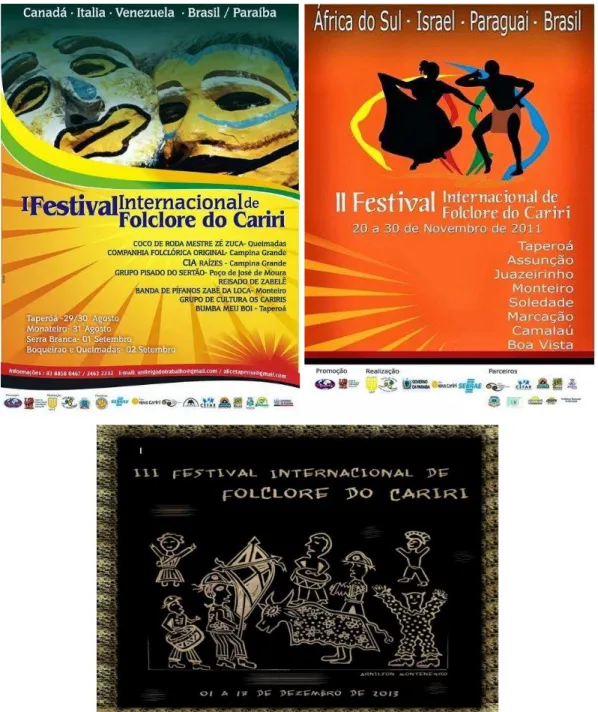 Figura 1: Cartazes e Folders das edições do Festival Internacional do Folclore do Cariri.