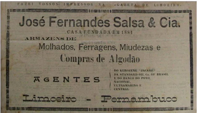 Figura 4- Anúncio de José Fernandes Salsa no Periódico Gazeta de Limoeiro Ano VIII,  Nº269, 17 de dezembro de 1932