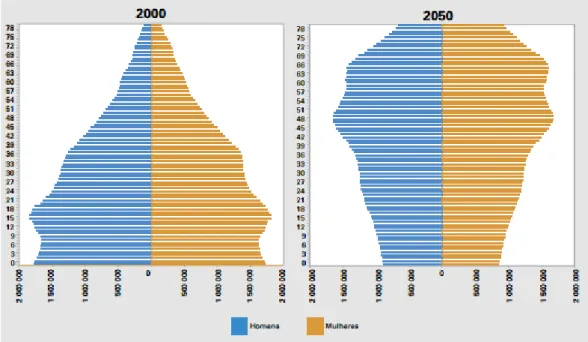 Figura 2  –  Projeção da população do Brasil por sexo e idade – 1980/2050.  