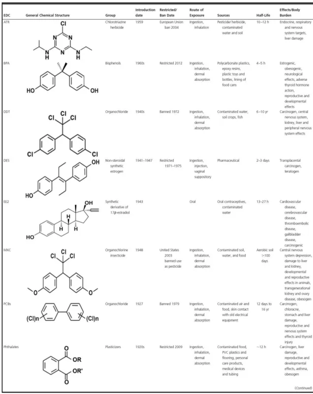 Figura 2. Estrutura química dos principais DEs e suas rotas de exposição . 2