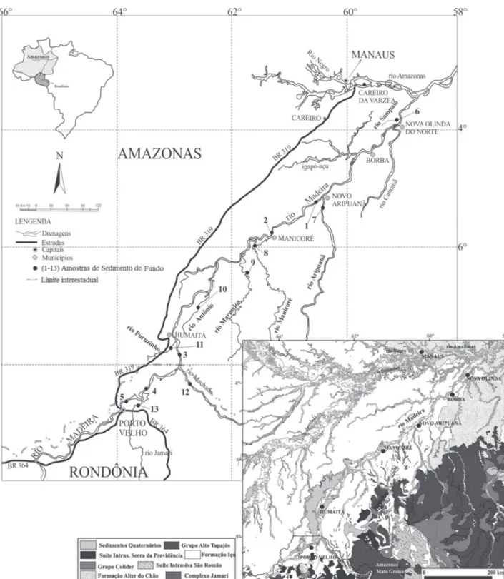 Figura 1 -  Mapa geológico e localização das amostras da região estudada.