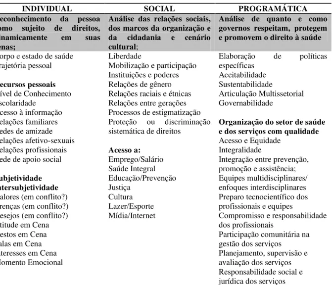 Tabela 2  –  Modelo Teórico da Vulnerabilidade: dimensões individual, social e programática 