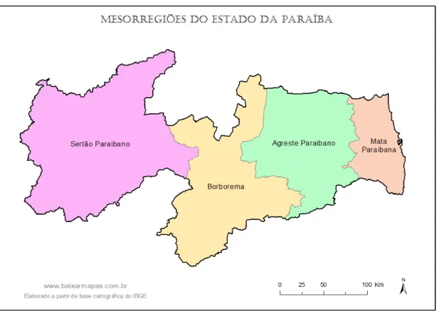 Figura 2  –  Mapa das mesorregiões geográficas do Estado da Paraíba  Nota: Governo da Paraíba (2015) 