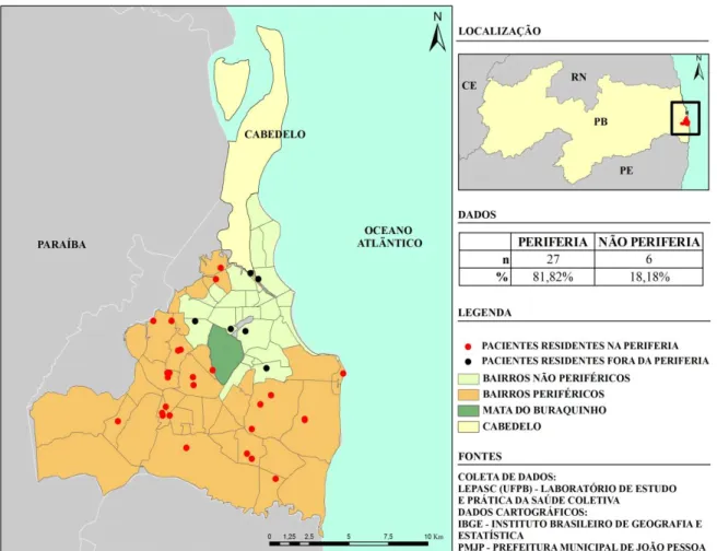 Figura 1 - Distribuição espacial da amostra dos pacientes acometido porAVE na cidade de João  Pessoa – PB 