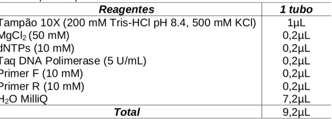 Tabela 3: Mix para reação de PCR. 