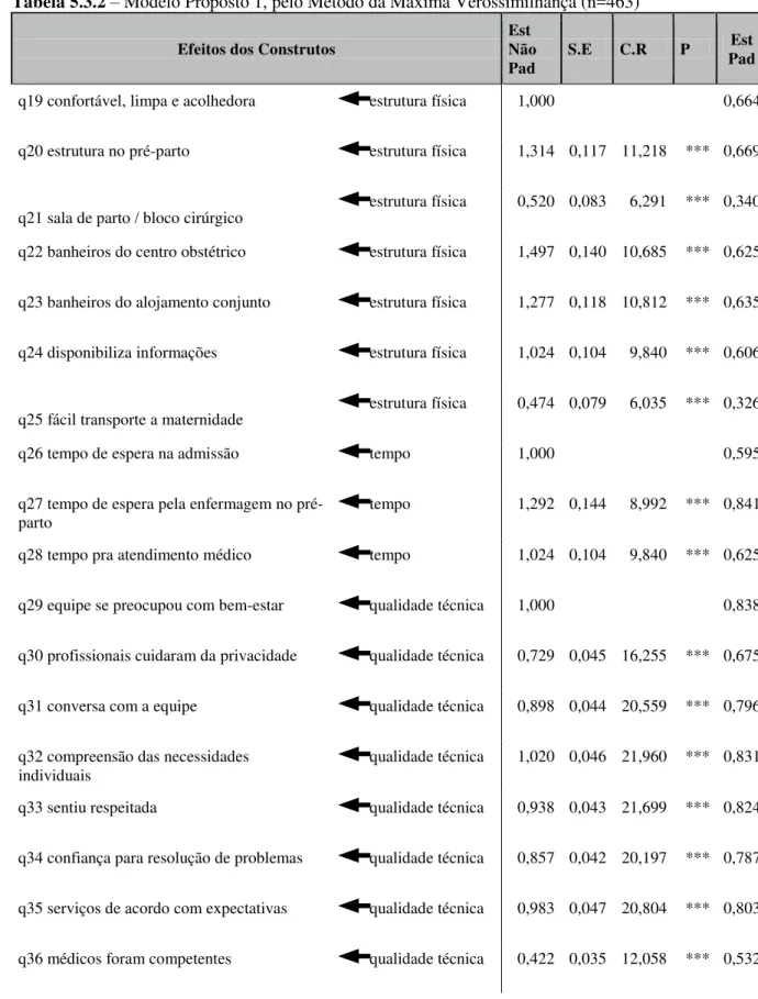 Tabela 5.3.2 – Modelo Proposto 1, pelo Método da Máxima Verossimilhança (n=463) 