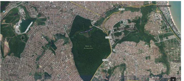 Figura  1.  Visualização  da  área  da  Mata  do  Buraquinho,  onde  está  localizado  o  Jardim  Botânico  Benjamim Maranhã