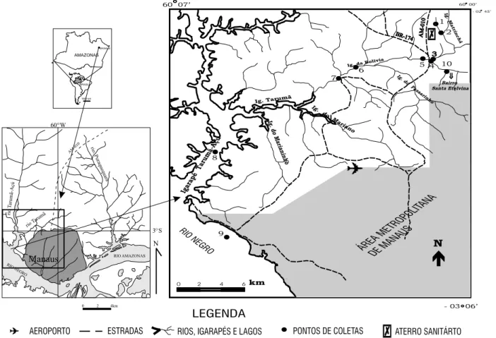 Figura 1- Mapa de localização da área estudada e dos pontos amostrados