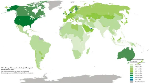 Figure 2.2: Global map with the relative ecological footprint per person [47]