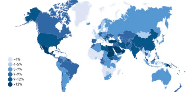 Figura 3 – Estimativa da prevalência da diabetes ajustada por idade em adultos (20-79 anos), 2017 