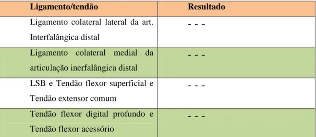 Tabela 2 - Resultados dos testes realizados com o digital extension device no caso clínico 1