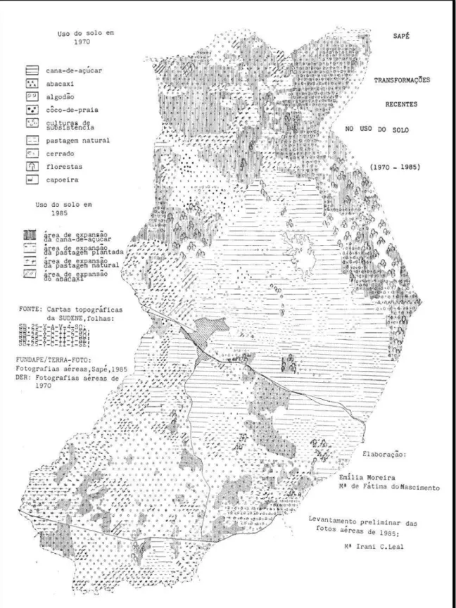 Figura 01-Carta imagem do Uso do solo  –  Sapé (PB) (1970-1985)  Fontes: FUNAPE/TERRA-FOTO: Fotografias aéreas, Sapé, 1985 