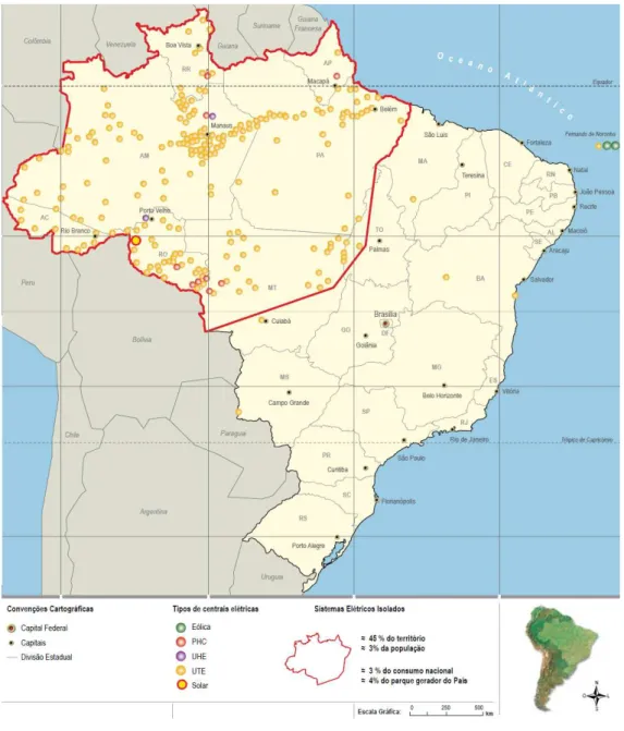 Figura 2.4 - Centrais elétricas que compõem os Sistemas Isolados - Situação em Outubro de 2003 