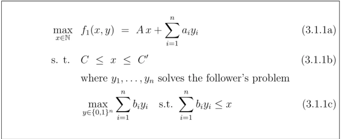 Figure 3.1.1: The bilevel knapsack problem DeRi.