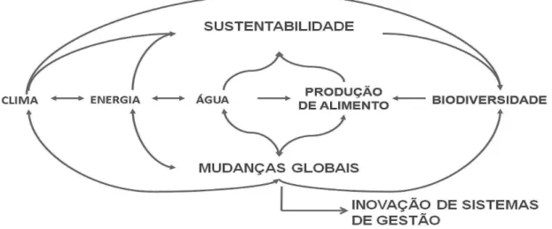 Figura 1 – A água e a sua posição central em relação a processos como biodiversidade, energia e clima