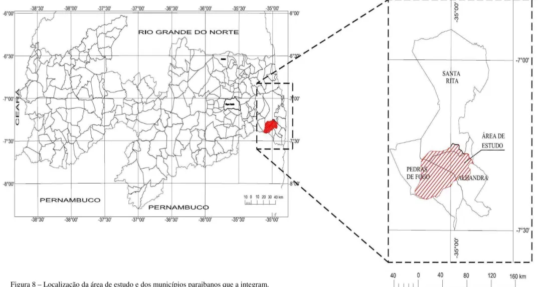 Figura 8 – Localização da área de estudo e dos municípios paraibanos que a integram.