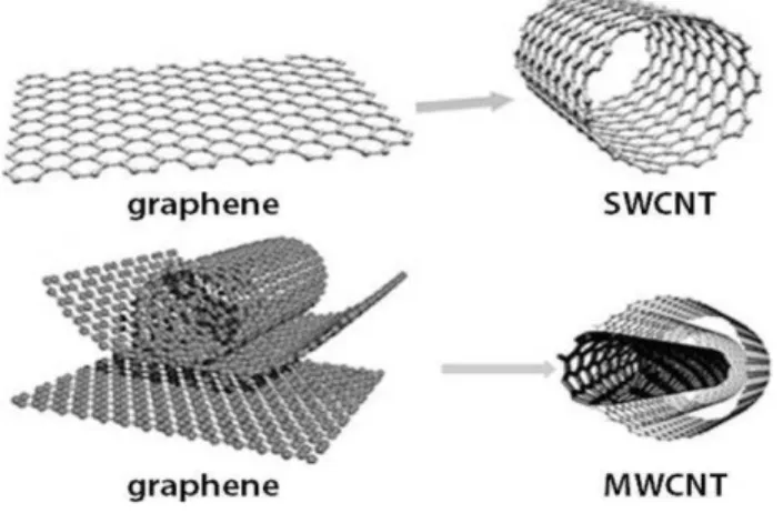 Figura 3: Representação esquemática da composição e formação dos nanotubos de carbono