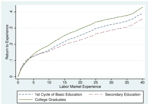 Figure 3: Returns to Experience separated by levels of education