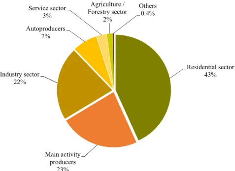 Fig. 8. Share of the diﬀerent end-uses of solid biomass in EU28 in 2017 (Data source: [2]).