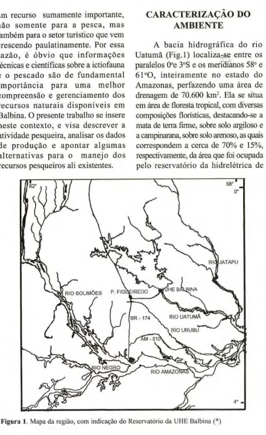 Figura 1.  Mapa da região, com indicação do Reservatório da UHE Balbina (*) 
