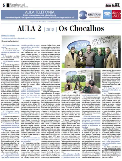 Figura 26. Notícia no Jornal Diário do Sul. Destaque para a Aula Telefonia 2 (Março2018) 