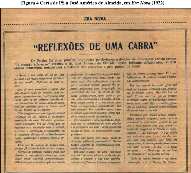 Figura 4 Carta de PS a José Américo de Almeida, em Era Nova (1922)