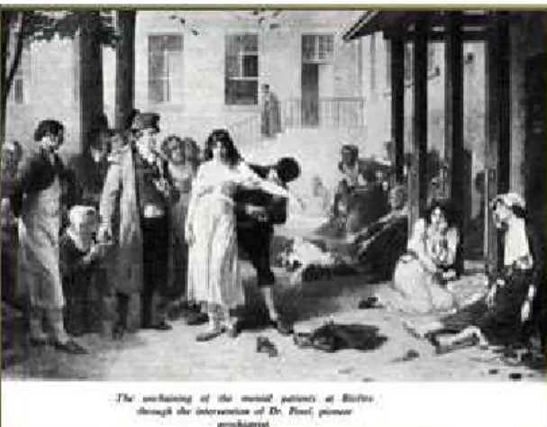 Figura  nº.  4-  Paciente  sendo  libertada  das  correntes  por  ordem  do  Dr.  Phillip  Pinel  em  Salpêtriére- Salpêtriére-Paris-  1795/  Fonte:  Fig