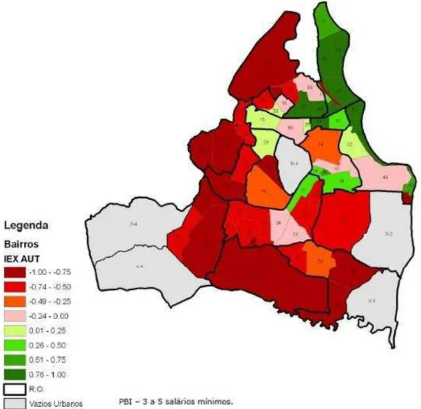 Figura 27. Mapa índice de autonomia por bairros de João Pessoa por intervalos de quartis