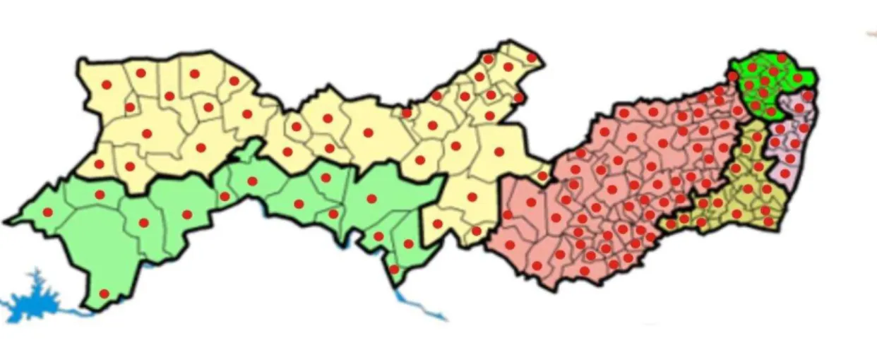 Figura 5 - Mapa de distribuição de EREM nos municípios de Pernambuco: Segunda Fase 