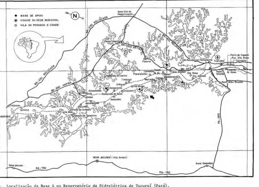 Fig. 1. Localização da Base 4 no Reservatório da Hidrelétrica de Tucuruí (Parα). 