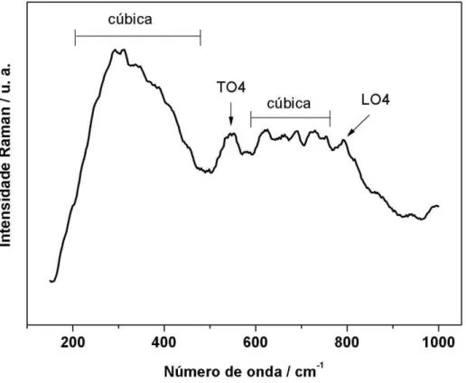 Figura 2.38 Espectro micro-Raman do pó precursor de Sr 0,99 Nd 0,01 TiO 3  calcinado a 600 ºC;  