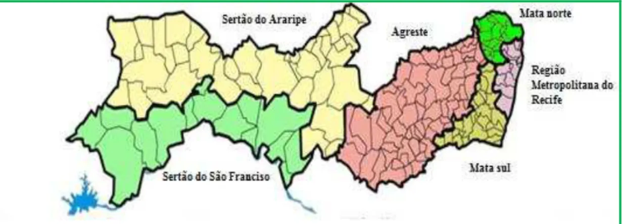 FIGURA 02 – Mapa de Pernambuco com suas regiões geográficas (fonte: 