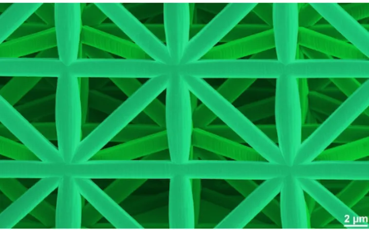 Figure 1.3: Nanoscale micro-truss structures built using 3 dimentional laser lithography[3].